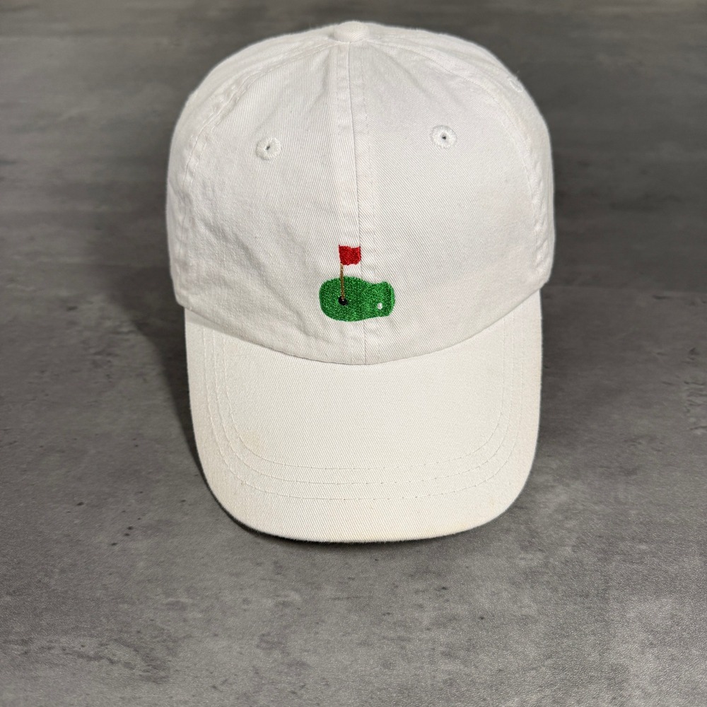 Adams Needlepoint Golf Hat Youth Kid White Embroidered Leather Strapback Dad Cap